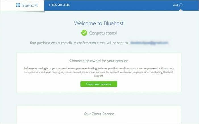 Bluehost welcome screen