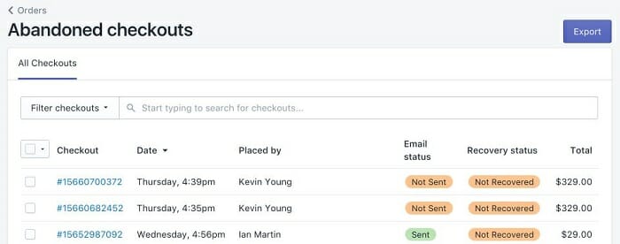 abandoned cart shopify example