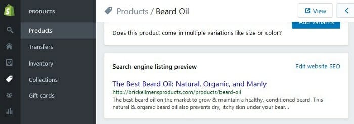 shopify has really good SEO features