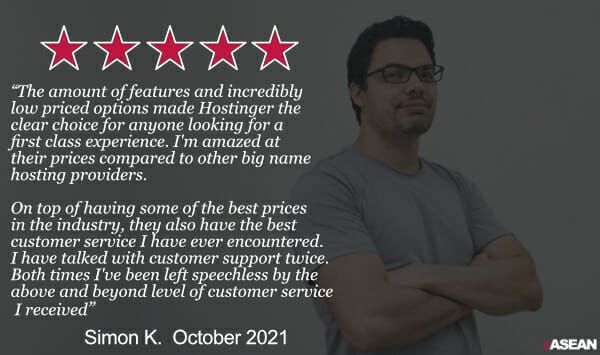 Customer testimonial review for VPS Hostinger in Singapore